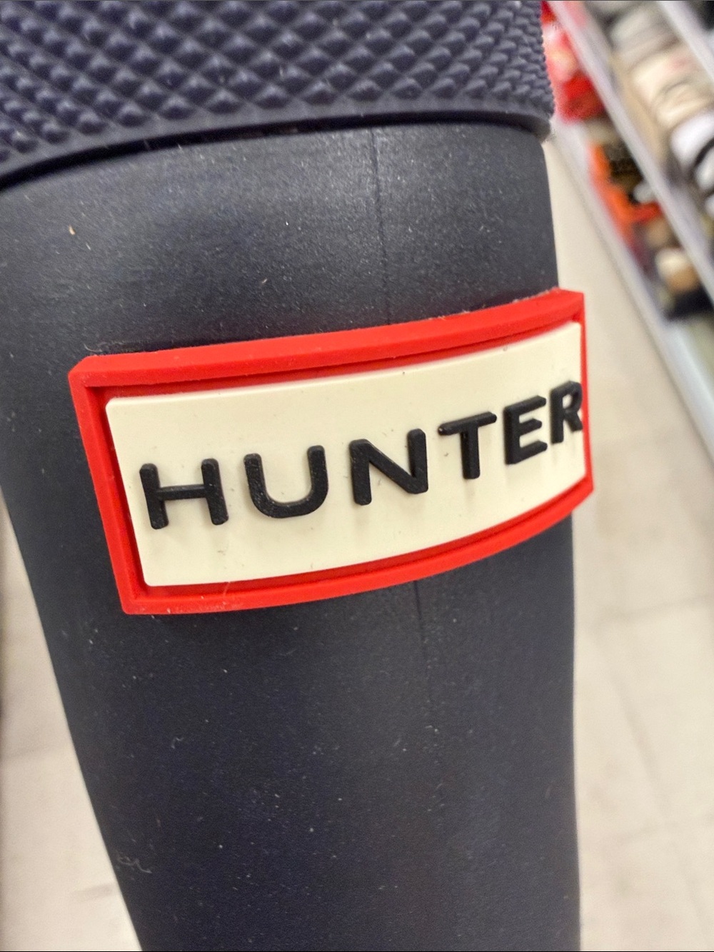 NWT Hunter Black Rain Boot with Cream Logo and Red Trim NAVY & Violet with box